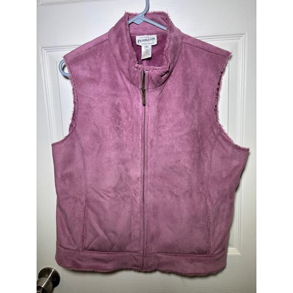 Pendleton Vest Women's Pink Zip Front Two Pockets Faux Leather Suede size XL - Picture 4 of 6